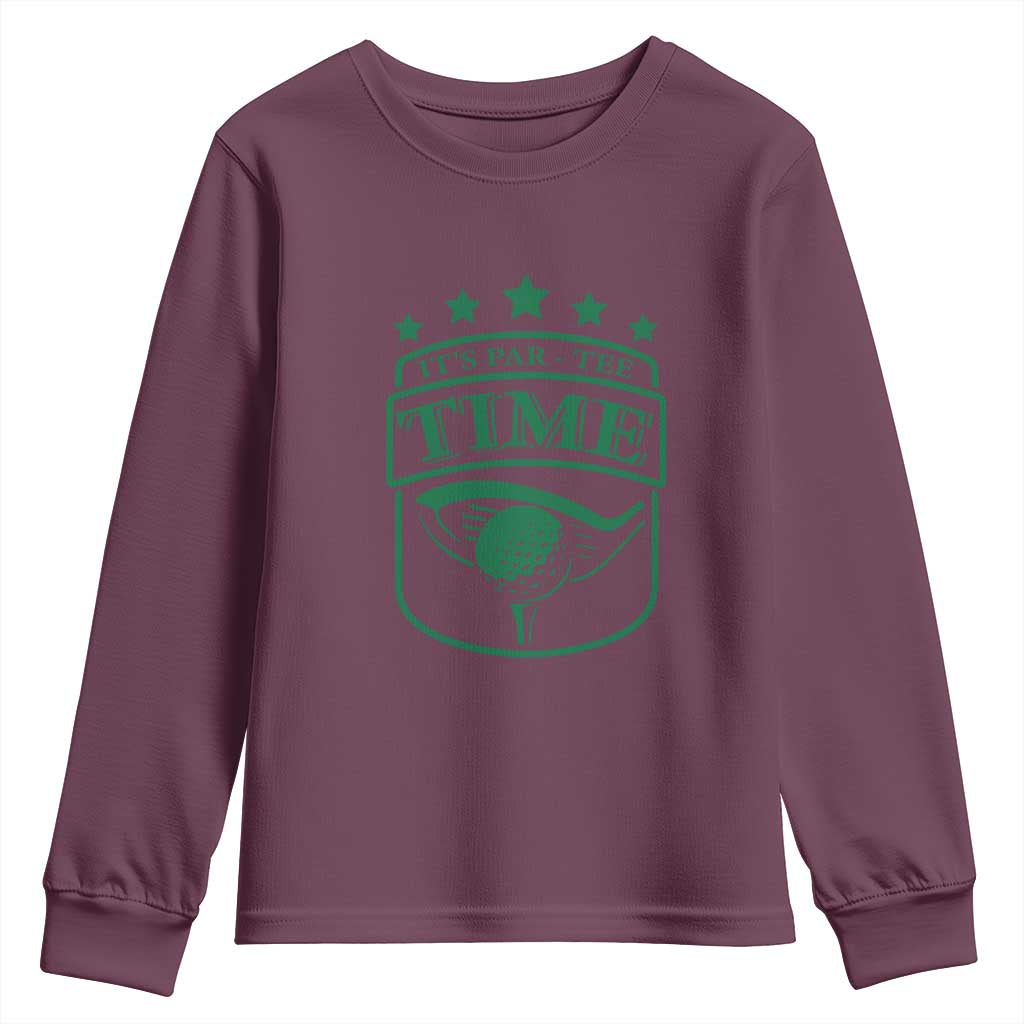 Funny Golf Lover Youth Sweatshirt Let's Par - Tee Golfing Pun TS11 Maroon Print Your Wear