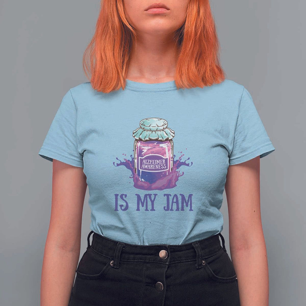 Alzheimer Is My Jam T Shirt For Women Awareness Support Funny Saying Quotes Grape Jar TS11 Light Blue Print Your Wear