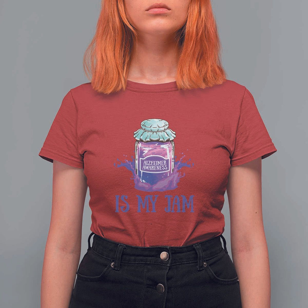 Alzheimer Is My Jam T Shirt For Women Awareness Support Funny Saying Quotes Grape Jar TS11 Red Print Your Wear