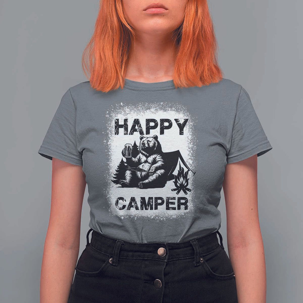 Camping Lover T Shirt For Women Happy Camper Funny Bear Campfire Beer TS11 Charcoal Print Your Wear