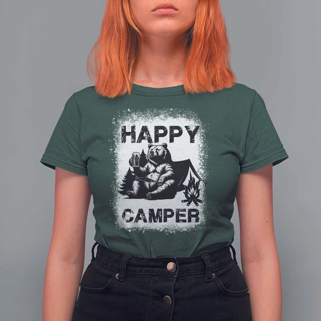 Camping Lover T Shirt For Women Happy Camper Funny Bear Campfire Beer TS11 Dark Forest Green Print Your Wear