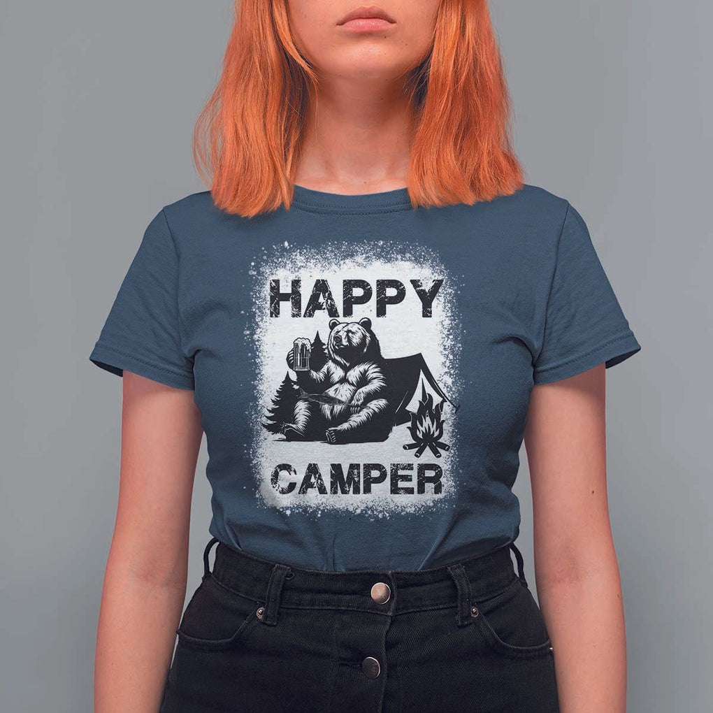 Camping Lover T Shirt For Women Happy Camper Funny Bear Campfire Beer TS11 Navy Print Your Wear