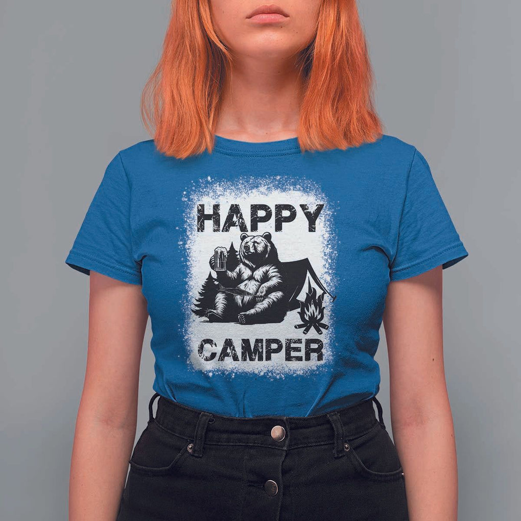 Camping Lover T Shirt For Women Happy Camper Funny Bear Campfire Beer TS11 Royal Blue Print Your Wear