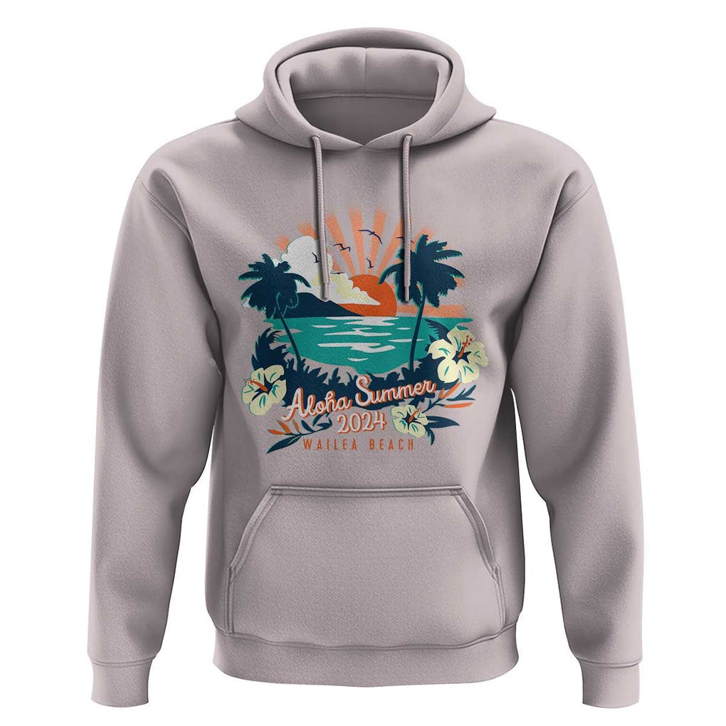 Summer Beach Hoodie Vintage Aloha Summer 2024 Wailea Hibiscus Flower TS11 Ice Gray Print Your Wear
