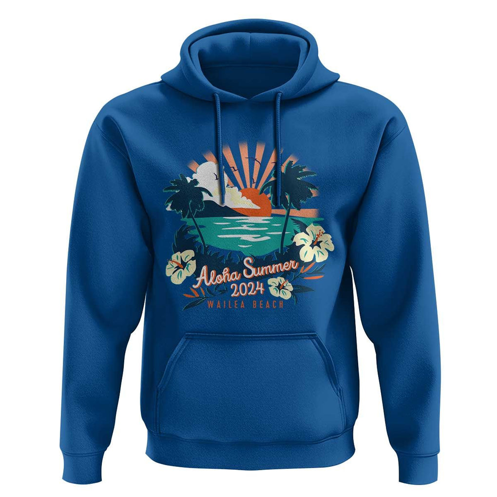 Summer Beach Hoodie Vintage Aloha Summer 2024 Wailea Hibiscus Flower TS11 Royal Blue Print Your Wear