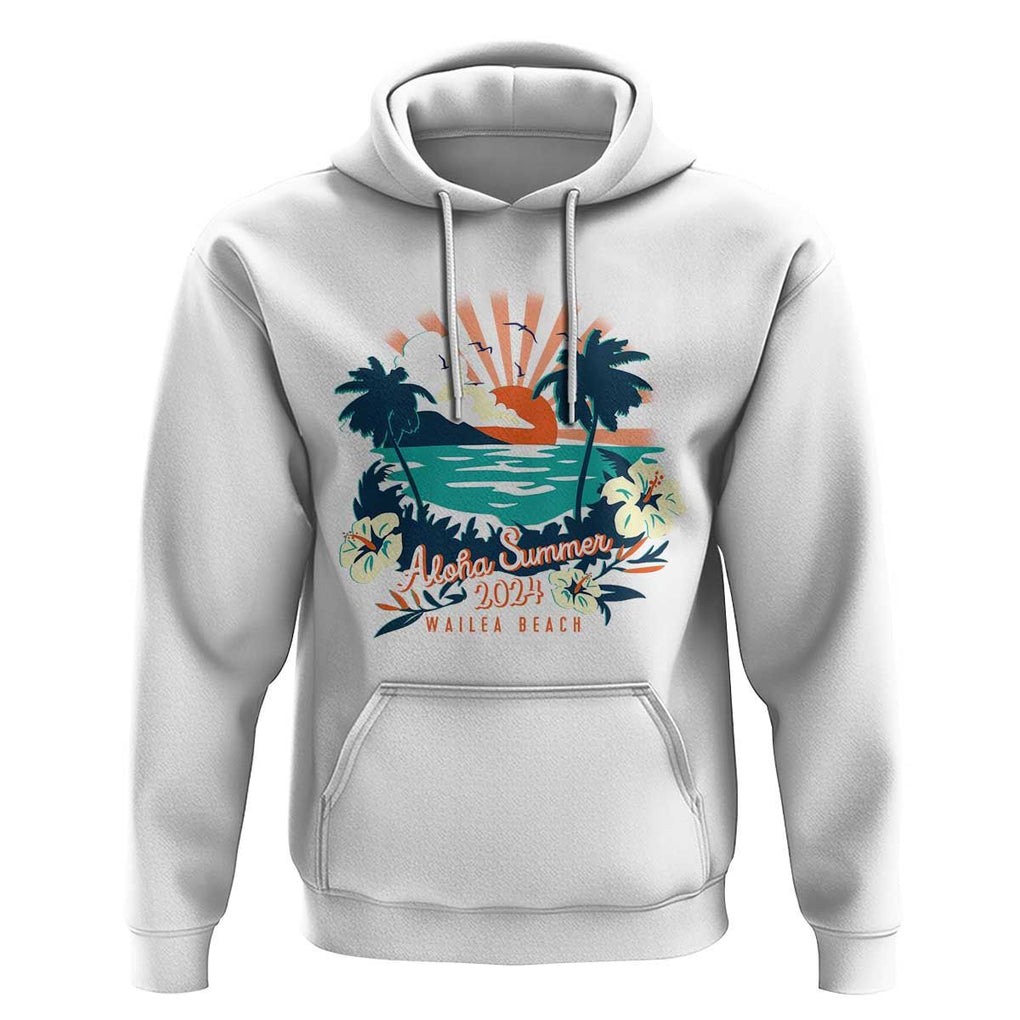 Summer Beach Hoodie Vintage Aloha Summer 2024 Wailea Hibiscus Flower TS11 White Print Your Wear