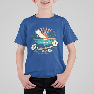 Summer Beach T Shirt For Kid Vintage Aloha Summer 2024 Wailea Hibiscus Flower TS11 Royal Blue Print Your Wear