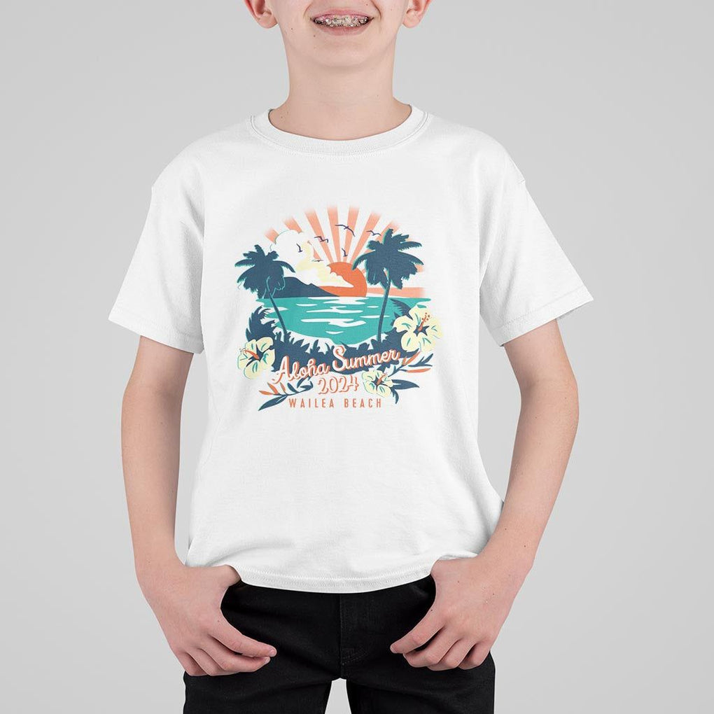 Summer Beach T Shirt For Kid Vintage Aloha Summer 2024 Wailea Hibiscus Flower TS11 White Print Your Wear