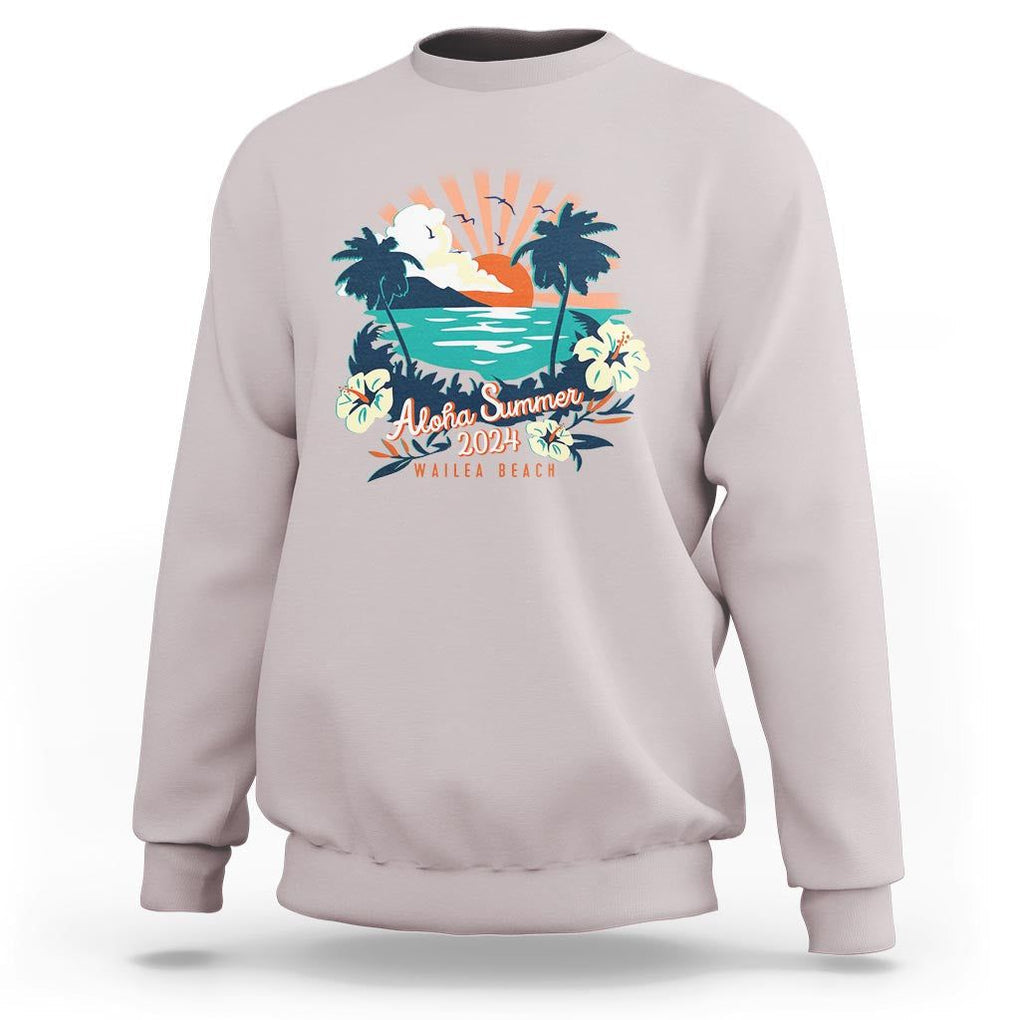 Summer Beach Sweatshirt Vintage Aloha Summer 2024 Wailea Hibiscus Flower TS11 Ice Gray Print Your Wear