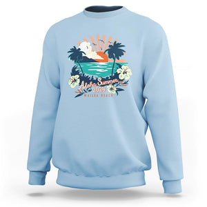 Summer Beach Sweatshirt Vintage Aloha Summer 2024 Wailea Hibiscus Flower TS11 Light Blue Print Your Wear