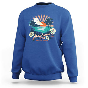 Summer Beach Sweatshirt Vintage Aloha Summer 2024 Wailea Hibiscus Flower TS11 Royal Blue Print Your Wear