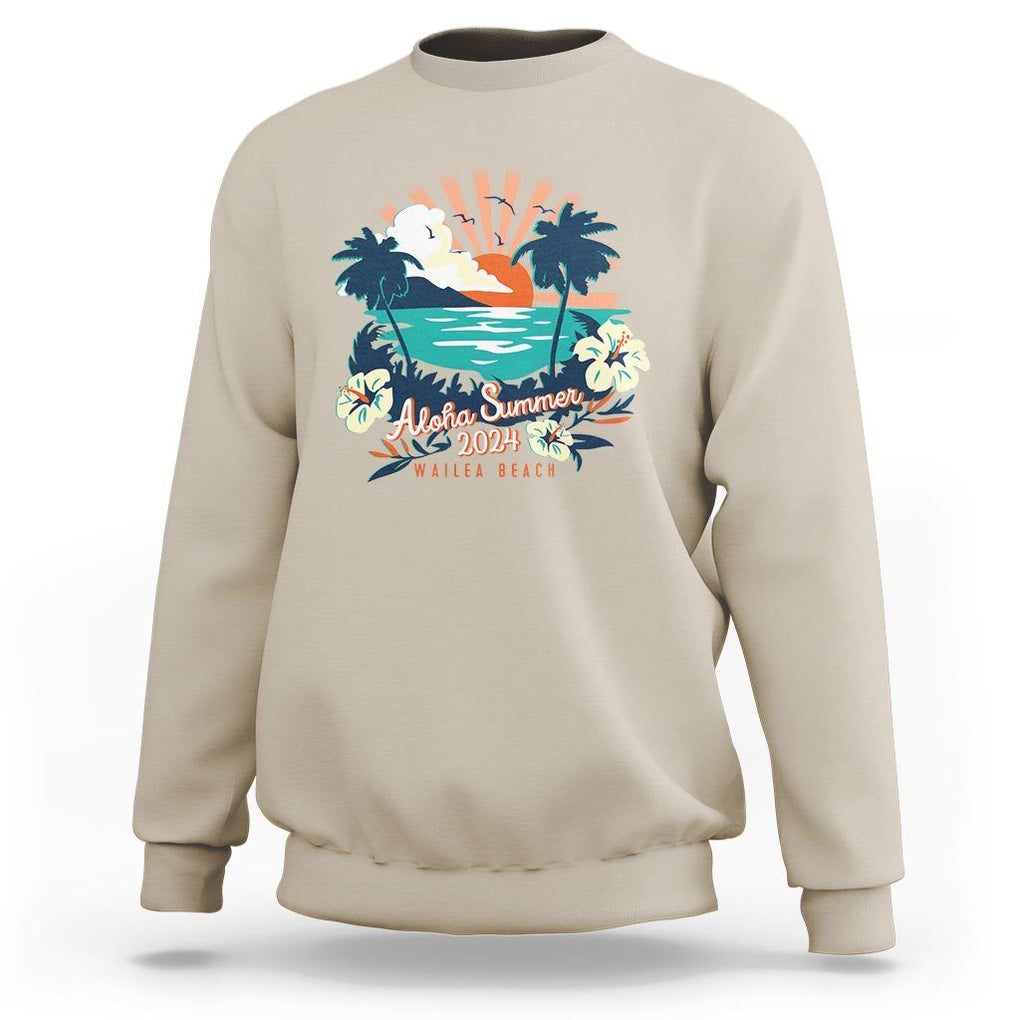 Summer Beach Sweatshirt Vintage Aloha Summer 2024 Wailea Hibiscus Flower TS11 Sand Print Your Wear