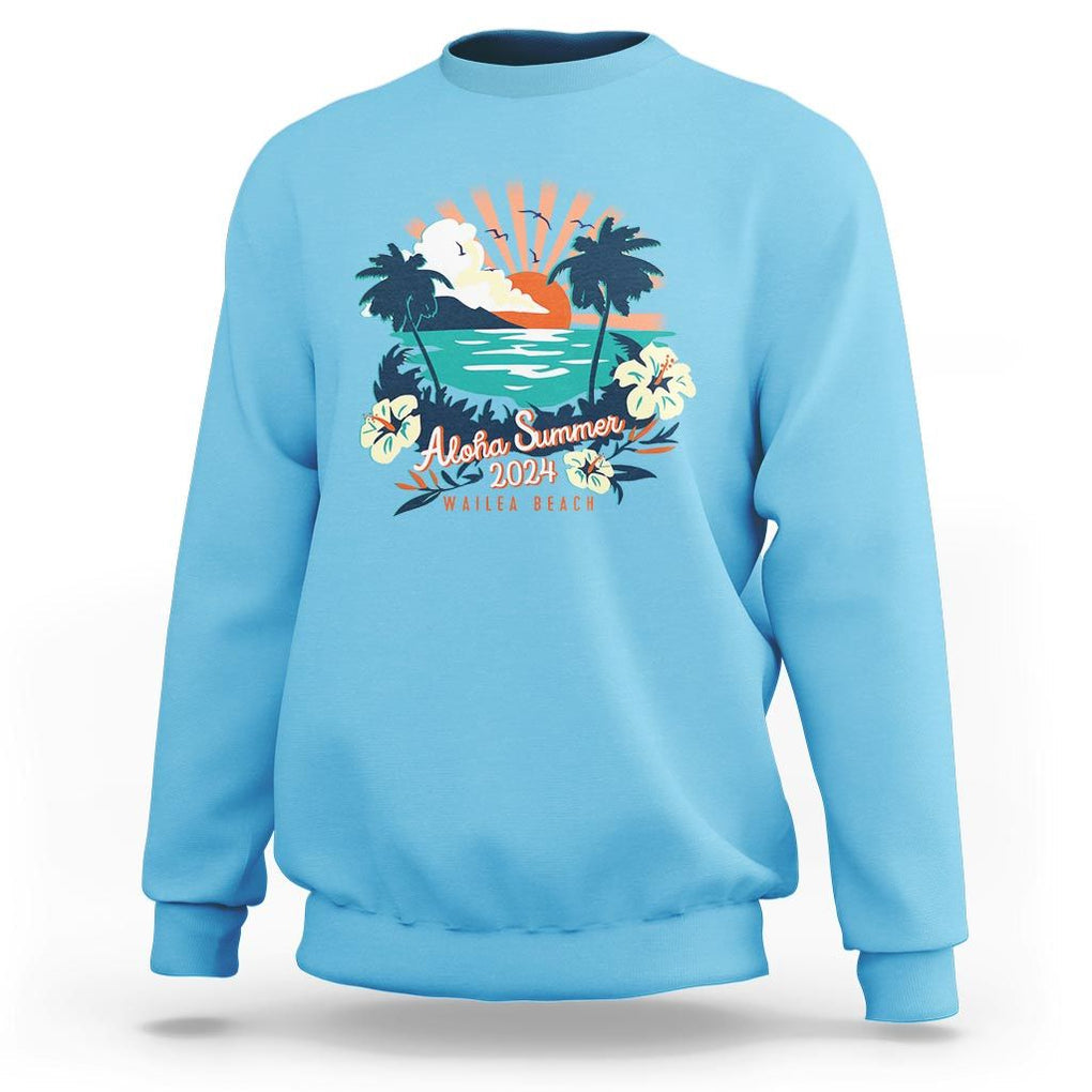 Summer Beach Sweatshirt Vintage Aloha Summer 2024 Wailea Hibiscus Flower TS11 Sky Print Your Wear