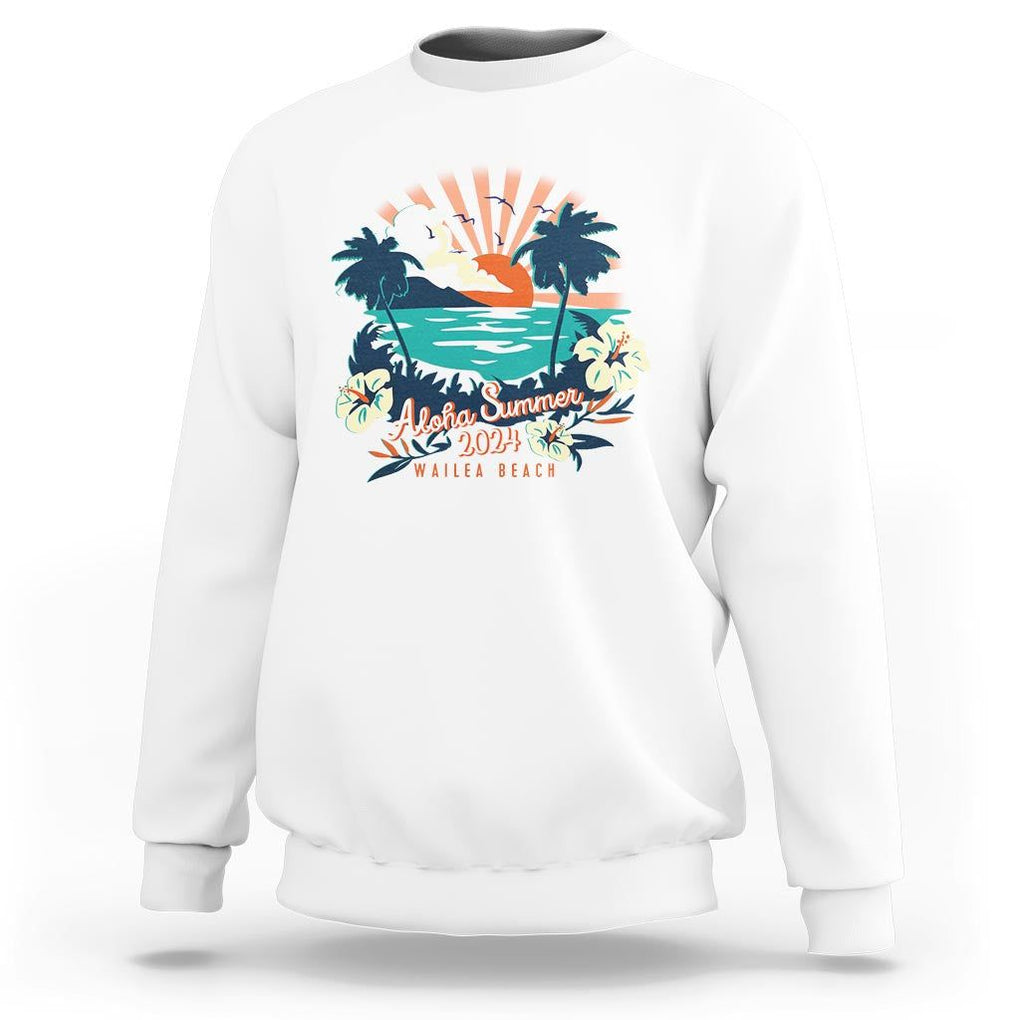 Summer Beach Sweatshirt Vintage Aloha Summer 2024 Wailea Hibiscus Flower TS11 White Print Your Wear