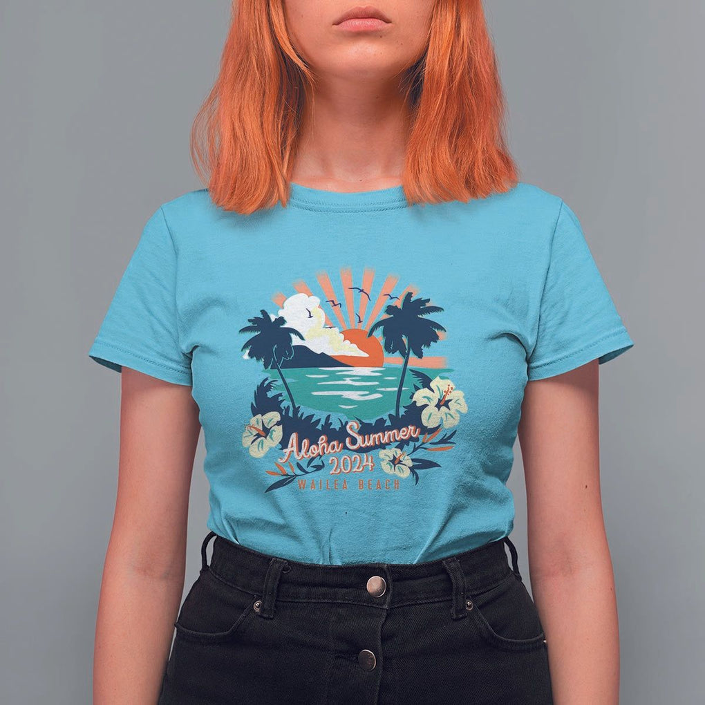 Summer Beach T Shirt For Women Vintage Aloha Summer 2024 Wailea Hibiscus Flower TS11 Sky Print Your Wear