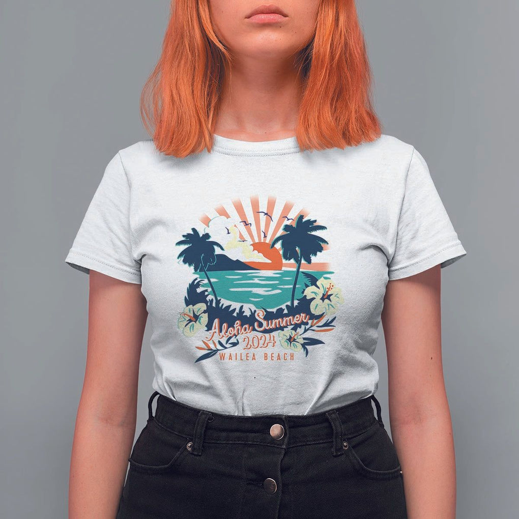 Summer Beach T Shirt For Women Vintage Aloha Summer 2024 Wailea Hibiscus Flower TS11 White Print Your Wear