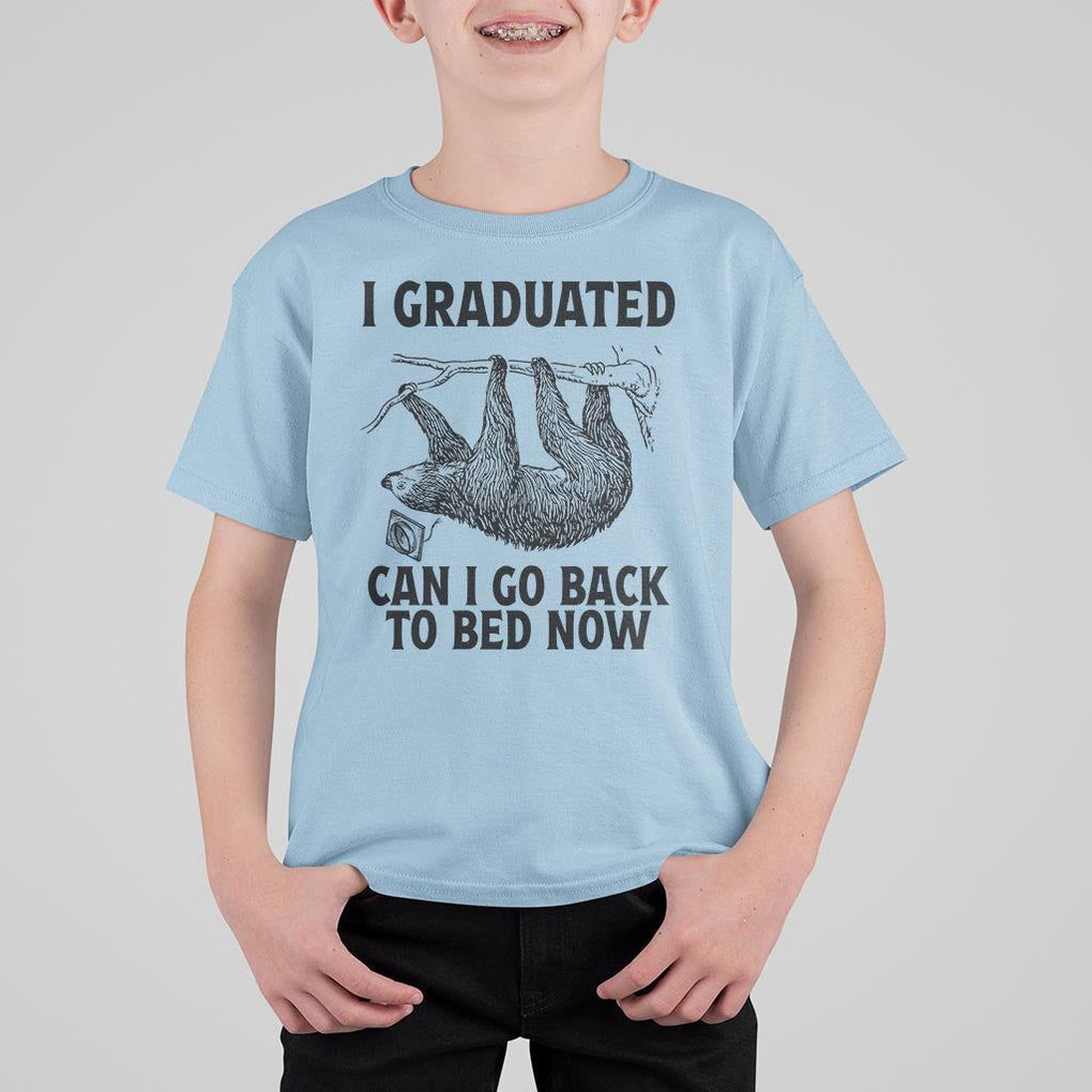 Graduation T Shirt For Kid I Graduated Can I Go Back To Bed Now Cute Sloth TS11 Light Blue Print Your Wear