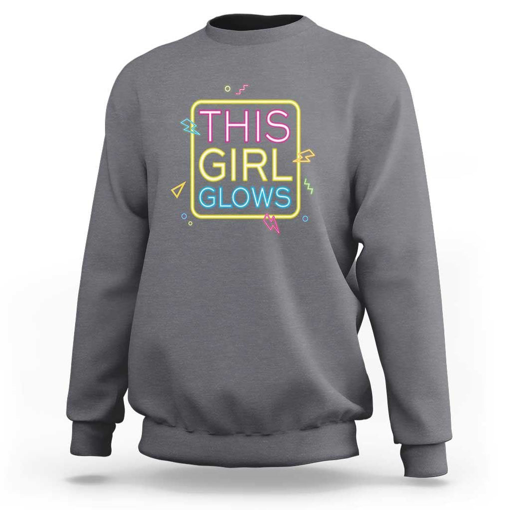 This Girl Glows Sweatshirt Neon Women Party Night TS11 Charcoal Print Your Wear