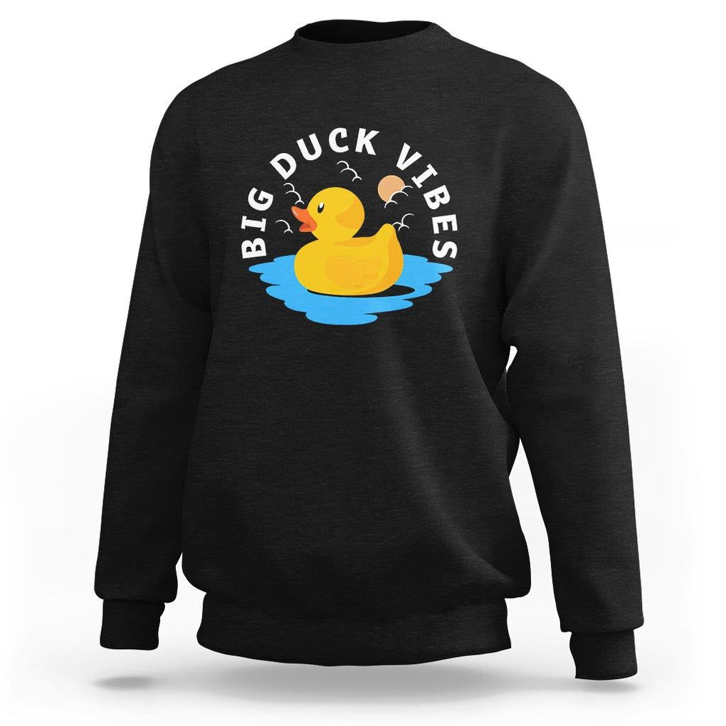 Rubber Ducky Sweatshirt Big Duck Vibes Cute Surfing Ocean Waves Summer Vacation TS11 Black Print Your Wear