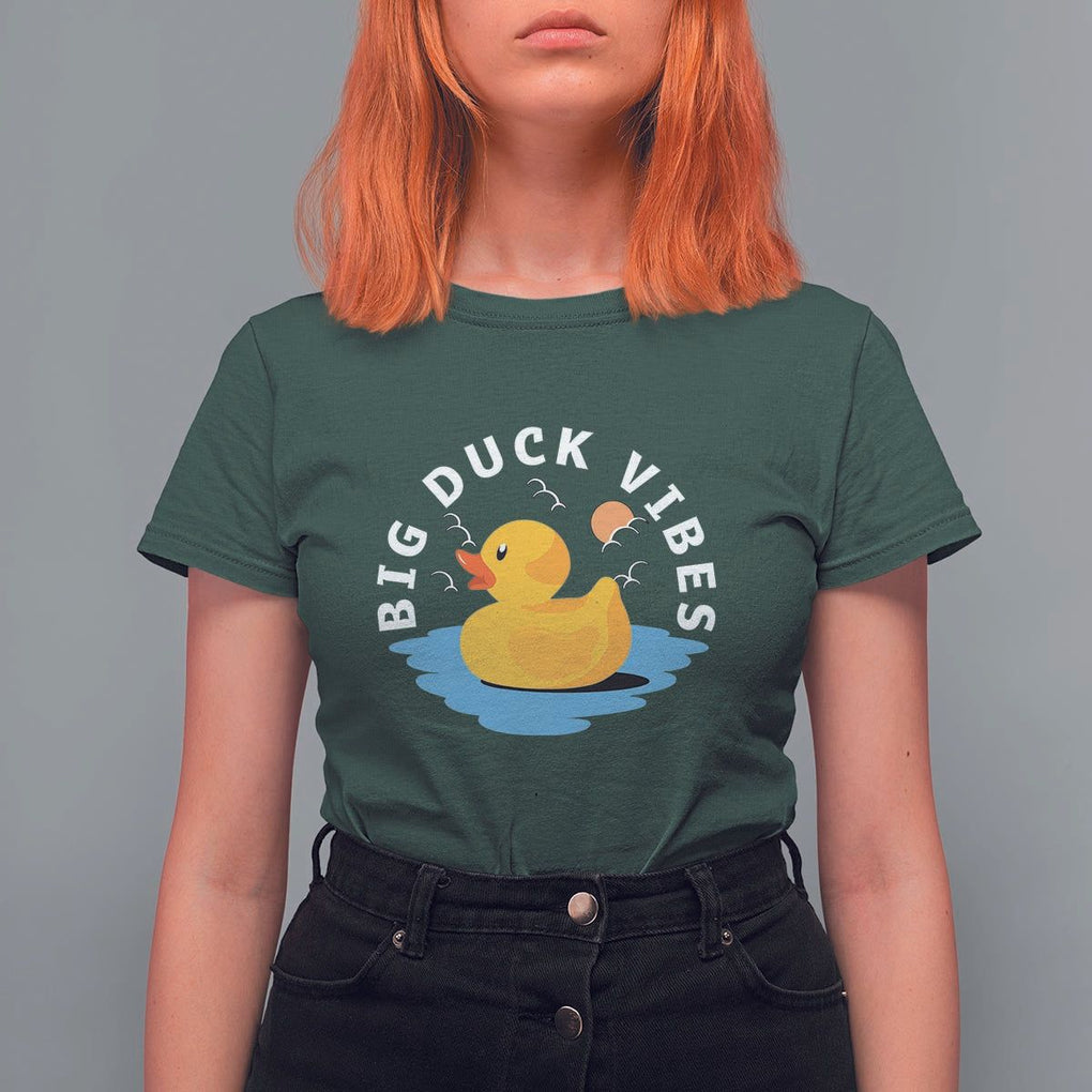 Rubber Ducky T Shirt For Women Big Duck Vibes Cute Surfing Ocean Waves Summer Vacation TS11 Dark Forest Green Print Your Wear