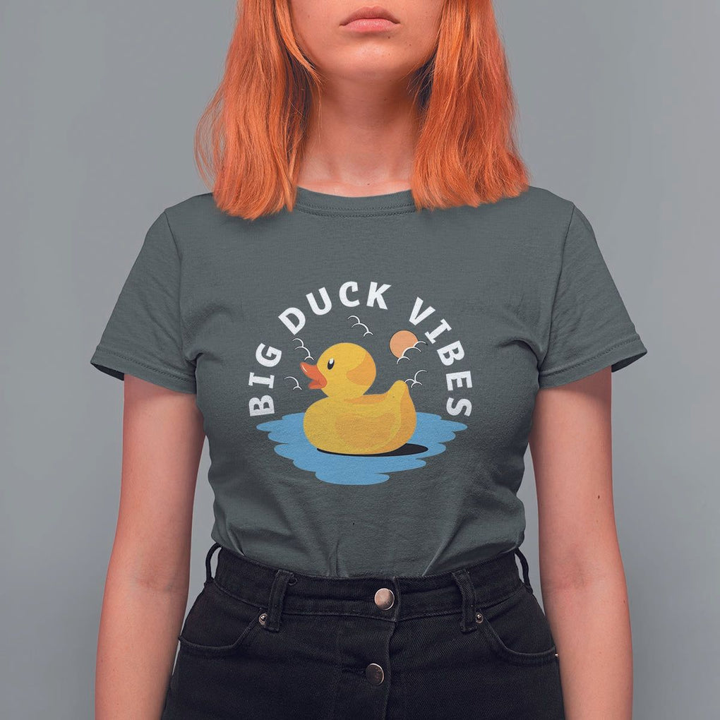 Rubber Ducky T Shirt For Women Big Duck Vibes Cute Surfing Ocean Waves Summer Vacation TS11 Dark Heather Print Your Wear