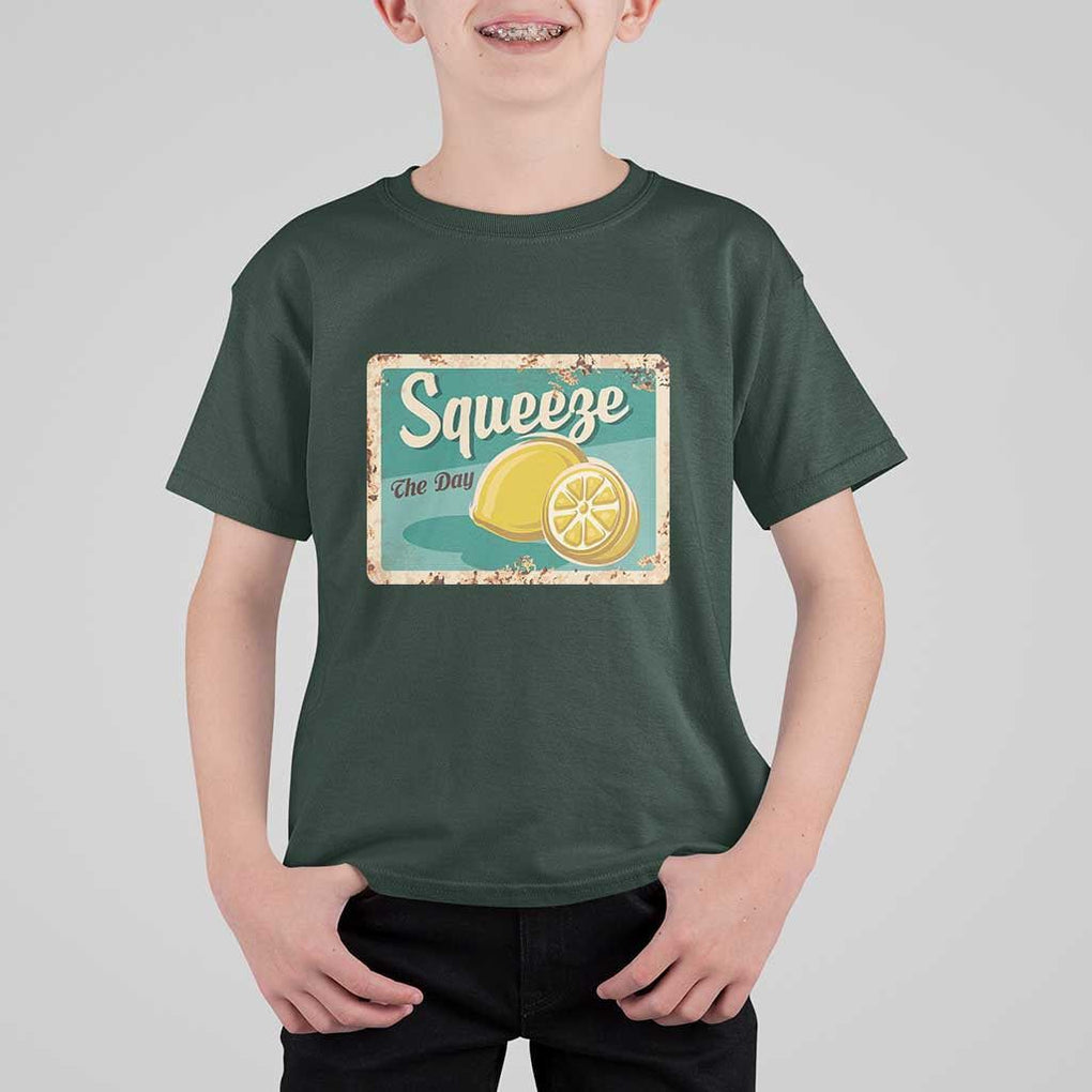 Funny Quote T Shirt For Kid Squeeze The Day Vintage Lemon TS11 Dark Forest Green Print Your Wear