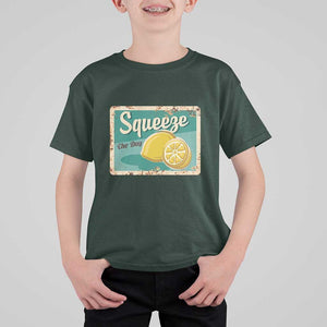 Funny Quote T Shirt For Kid Squeeze The Day Vintage Lemon TS11 Dark Forest Green Print Your Wear