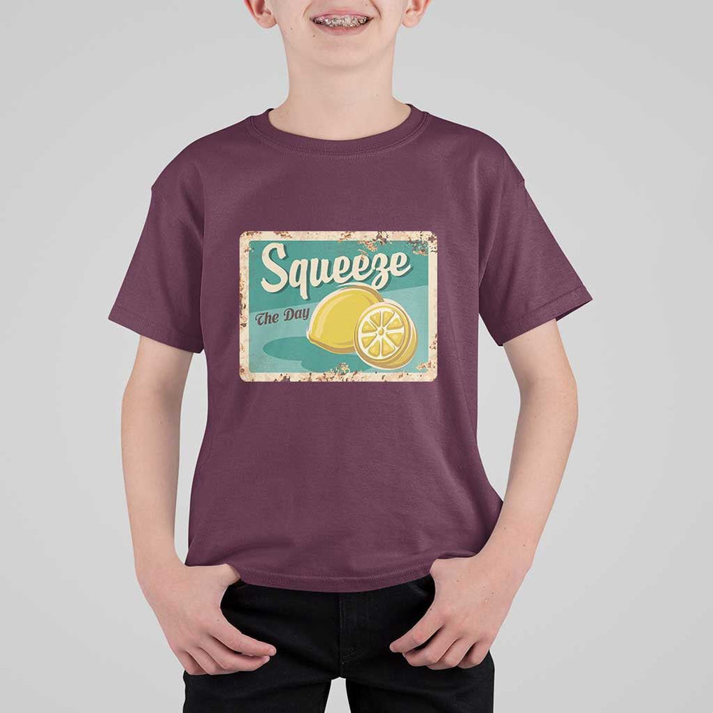 Funny Quote T Shirt For Kid Squeeze The Day Vintage Lemon TS11 Maroon Print Your Wear