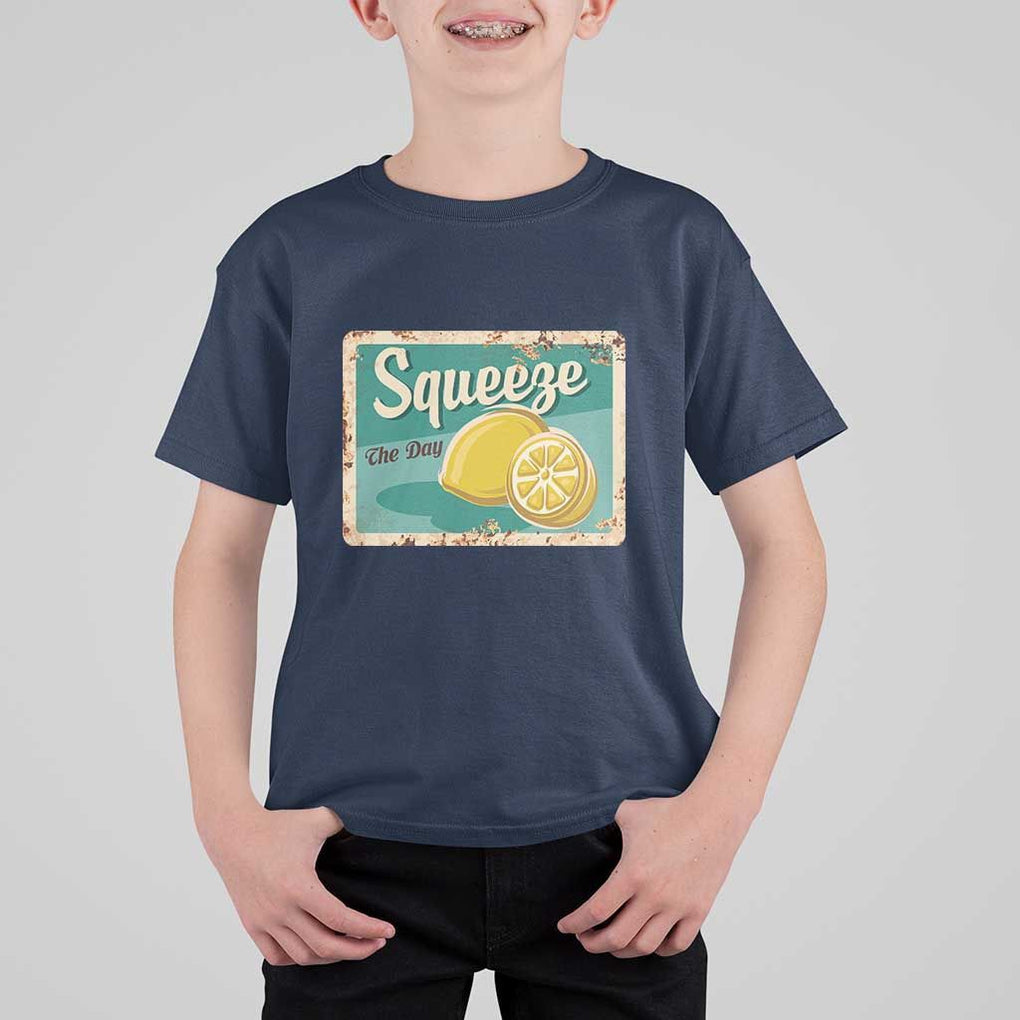 Funny Quote T Shirt For Kid Squeeze The Day Vintage Lemon TS11 Navy Print Your Wear