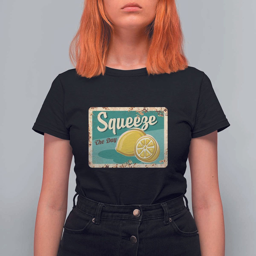Funny Quote T Shirt For Women Squeeze The Day Vintage Lemon TS11 Black Print Your Wear