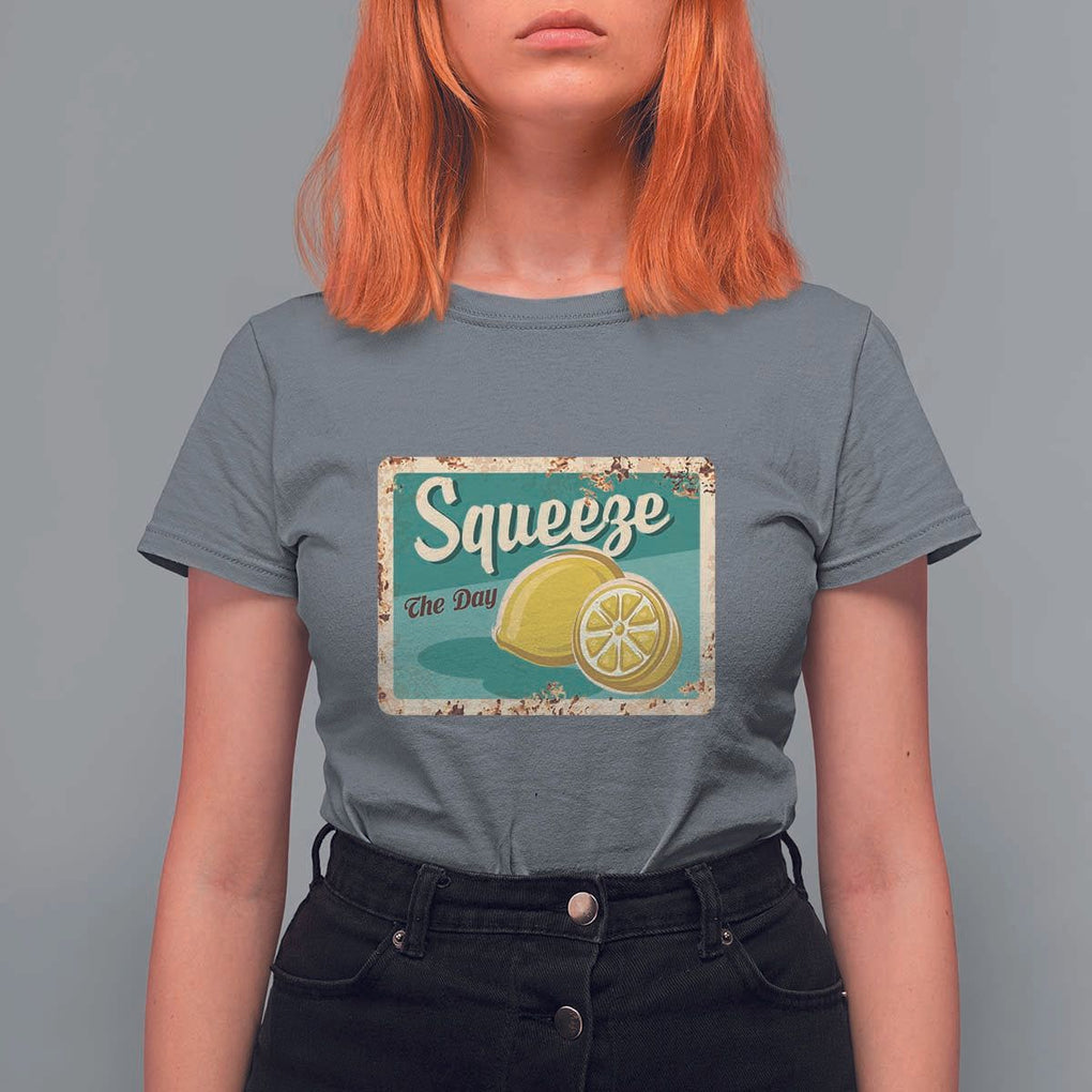 Funny Quote T Shirt For Women Squeeze The Day Vintage Lemon TS11 Charcoal Print Your Wear
