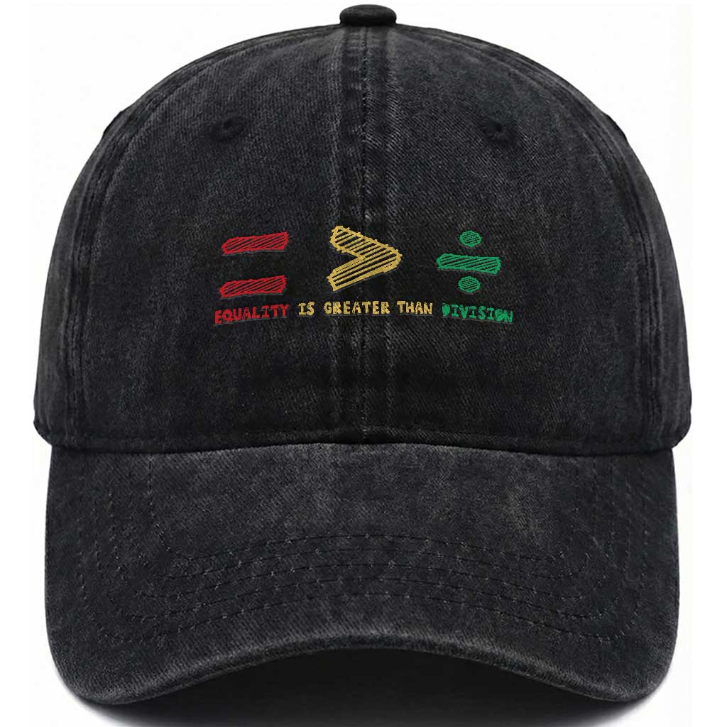 Juneteenth Equality Is Greater Than Division Washed Cotton Baseball Cap Equal Rights Math Symbol