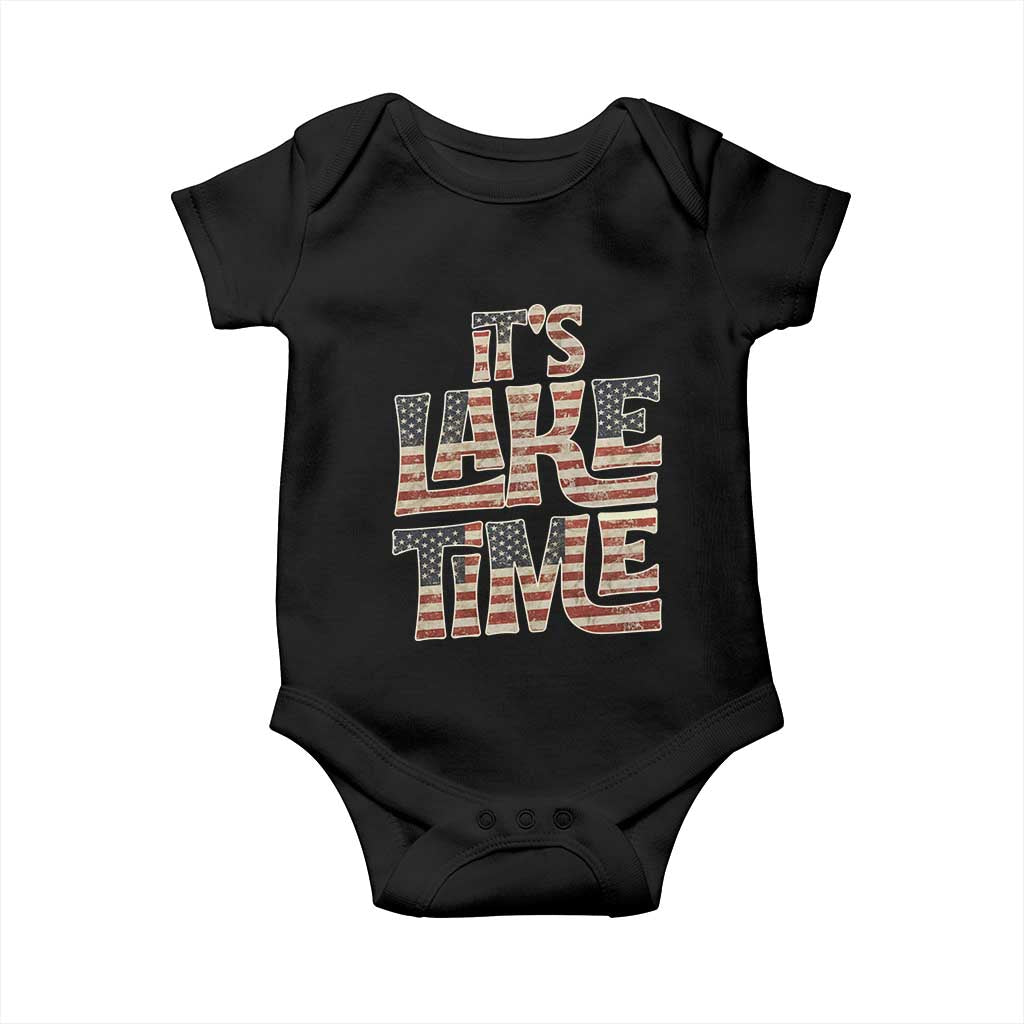 Funny It's Lake Time Baby Onesie Patriotic Boater American Flag USA 4th of July TS11 Black Print Your Wear