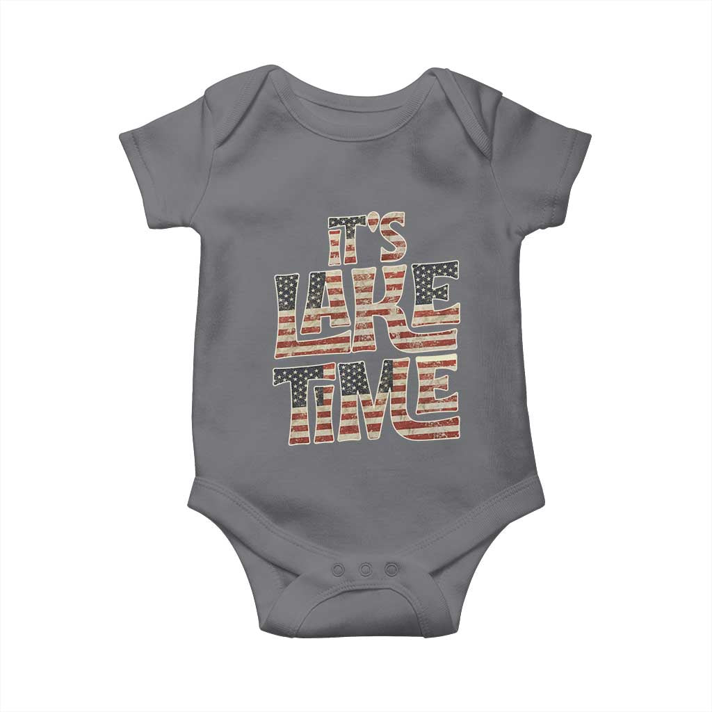 Funny It's Lake Time Baby Onesie Patriotic Boater American Flag USA 4th of July TS11 Charcoal Print Your Wear