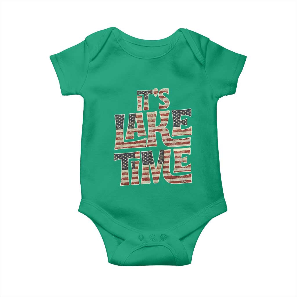 Funny It's Lake Time Baby Onesie Patriotic Boater American Flag USA 4th of July TS11 Irish Green Print Your Wear