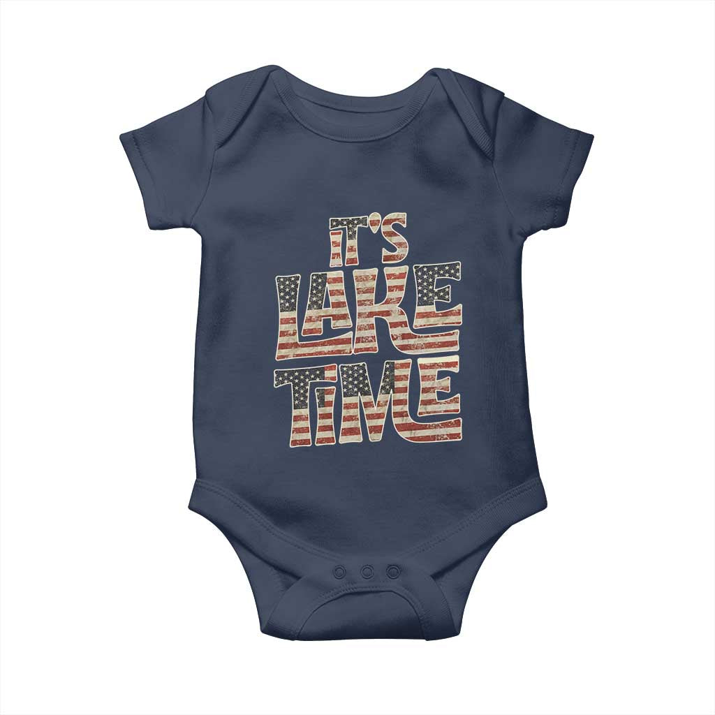 Funny It's Lake Time Baby Onesie Patriotic Boater American Flag USA 4th of July TS11 Navy Print Your Wear