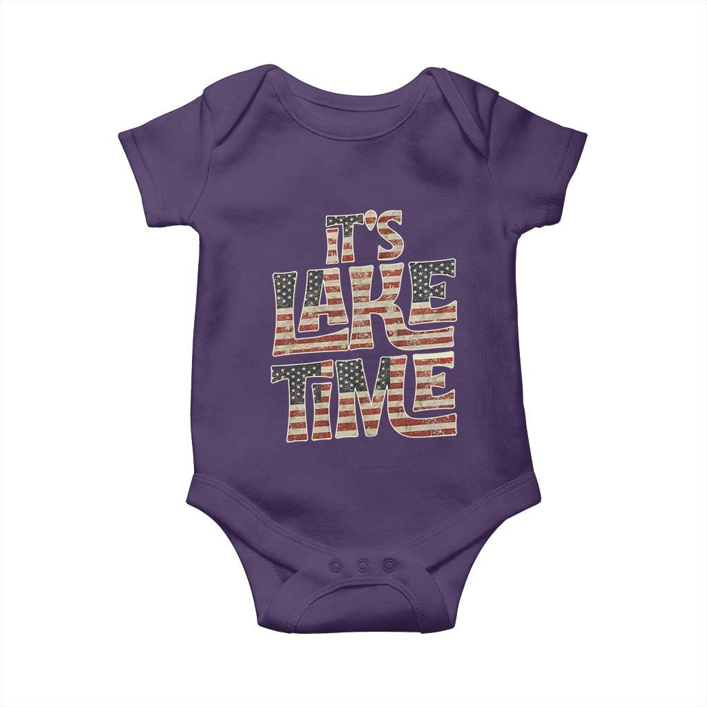 Funny It's Lake Time Baby Onesie Patriotic Boater American Flag USA 4th of July TS11 Purple Print Your Wear