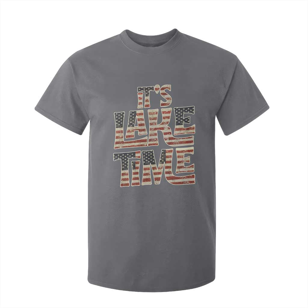 Funny It's Lake Time T Shirt For Kid Patriotic Boater American Flag USA 4th of July TS11 Charcoal Print Your Wear