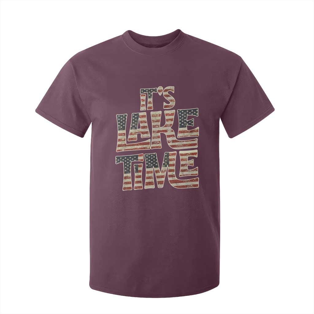 Funny It's Lake Time T Shirt For Kid Patriotic Boater American Flag USA 4th of July TS11 Maroon Print Your Wear