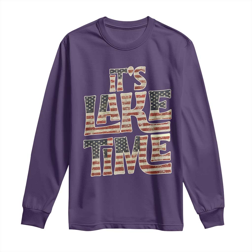 Funny It's Lake Time Long Sleeve Shirt Patriotic Boater American Flag USA 4th of July TS11 Purple Print Your Wear