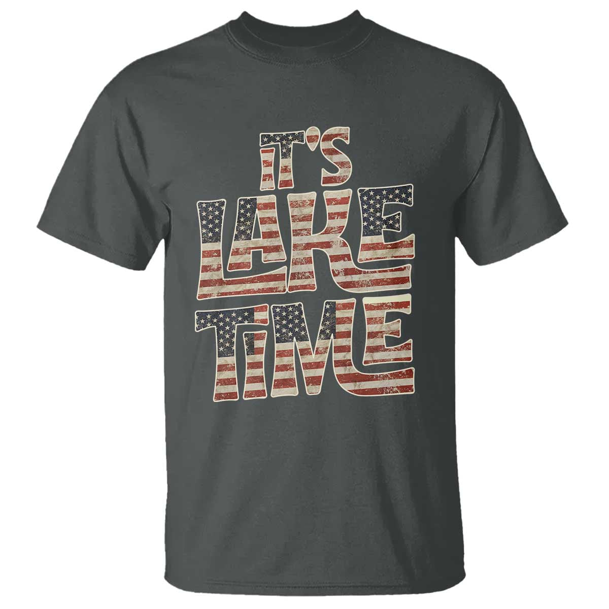 Funny It's Lake Time T Shirt Patriotic Boater American Flag USA 4th of July TS11 Dark Heather Print Your Wear