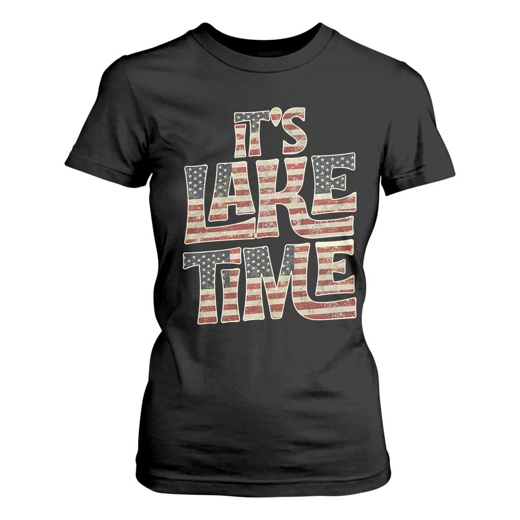 Funny It's Lake Time T Shirt For Women Patriotic Boater American Flag USA 4th of July TS11 Black Print Your Wear
