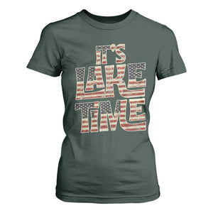 Funny It's Lake Time T Shirt For Women Patriotic Boater American Flag USA 4th of July TS11 Dark Forest Green Print Your Wear