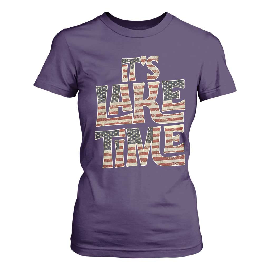 Funny It's Lake Time T Shirt For Women Patriotic Boater American Flag USA 4th of July TS11 Purple Print Your Wear