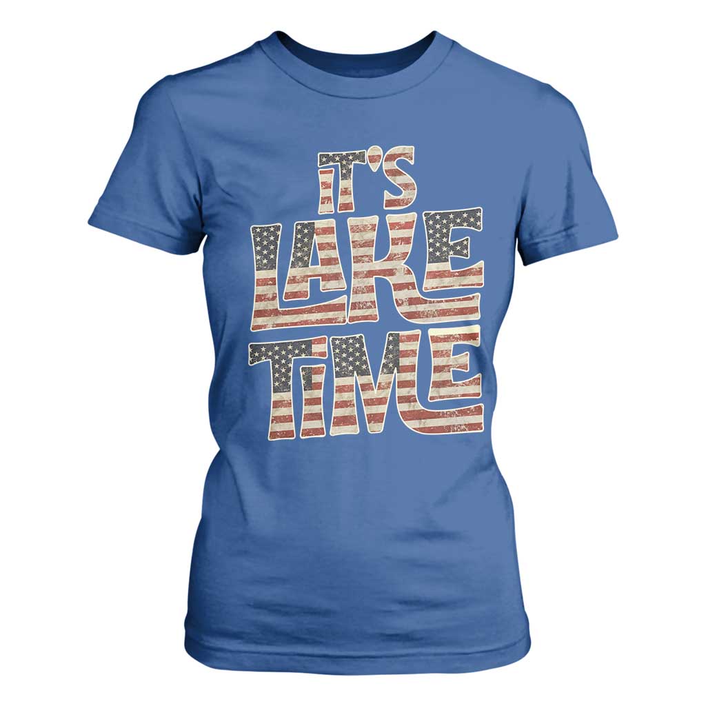 Funny It's Lake Time T Shirt For Women Patriotic Boater American Flag USA 4th of July TS11 Royal Blue Print Your Wear