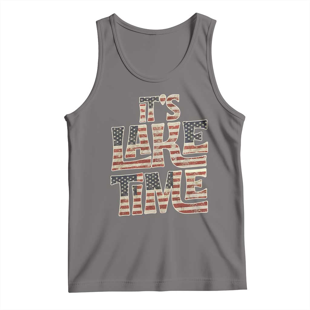 Funny It's Lake Time Tank Top Patriotic Boater American Flag USA 4th of July TS11 Deep Heather Print Your Wear