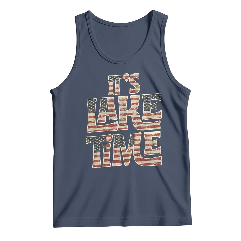 Funny It's Lake Time Tank Top Patriotic Boater American Flag USA 4th of July TS11 Navy Print Your Wear
