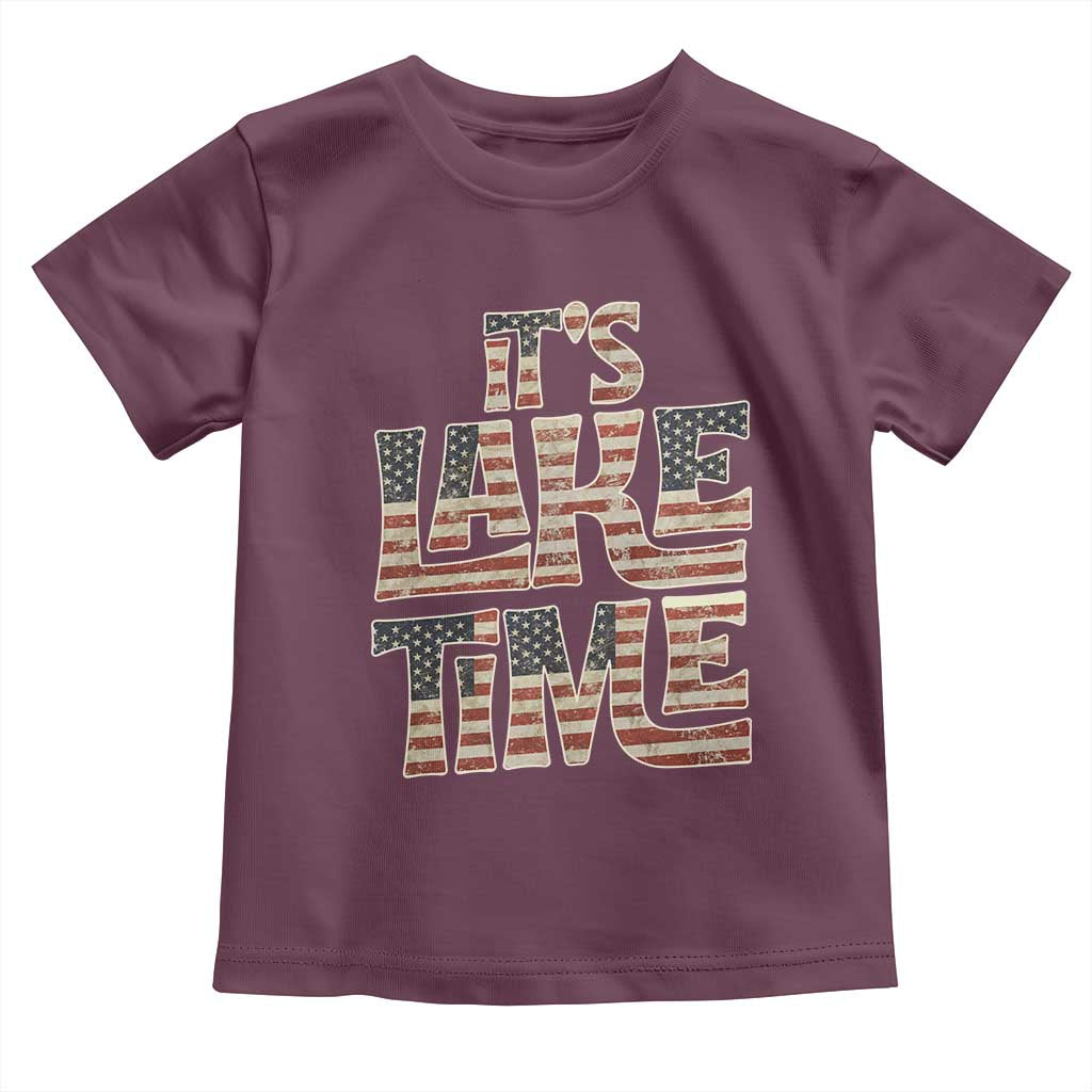 Funny It's Lake Time Toddler T Shirt Patriotic Boater American Flag USA 4th of July TS11 Maroon Print Your Wear