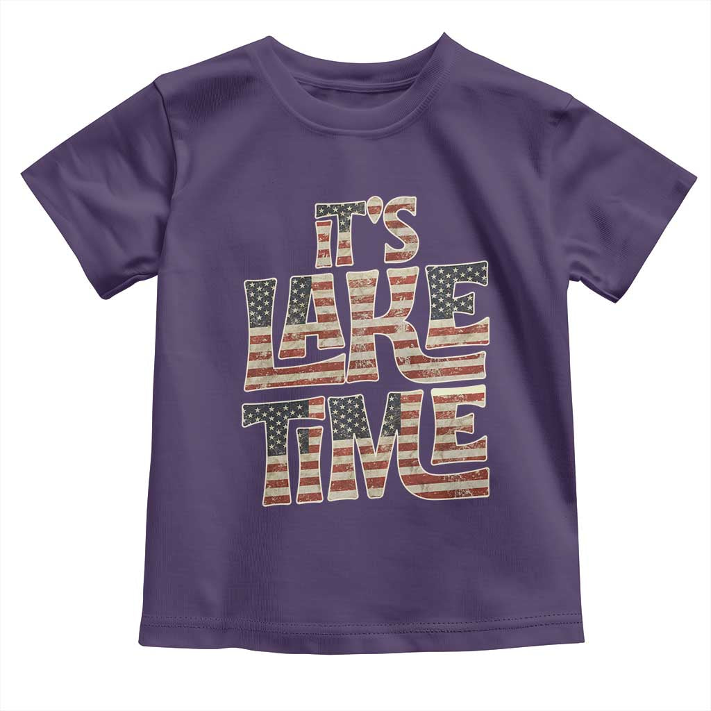 Funny It's Lake Time Toddler T Shirt Patriotic Boater American Flag USA 4th of July TS11 Purple Print Your Wear