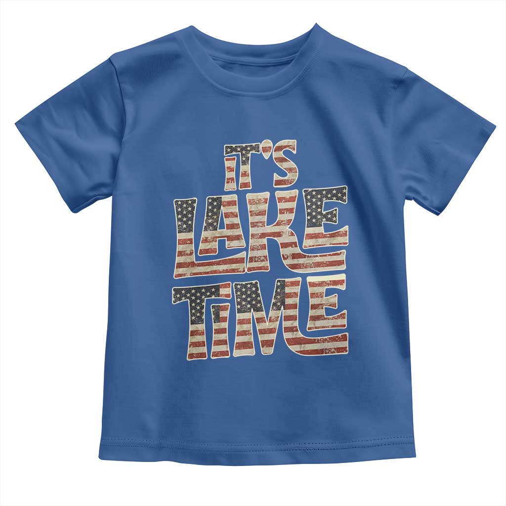 Funny It's Lake Time Toddler T Shirt Patriotic Boater American Flag USA 4th of July TS11 Royal Blue Print Your Wear